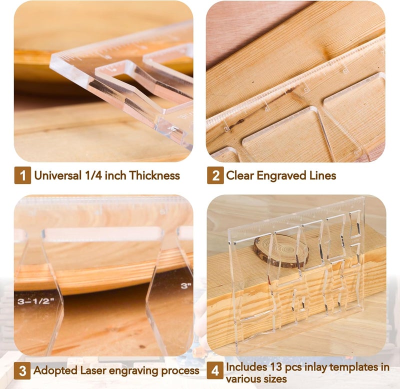 soimuk Router Templates for Woodworking,Router Jig Butterfly Inlay Templates Decorative,13-in-1 Bowtie Router Templates(10 * 7.8 inches) - Image 2